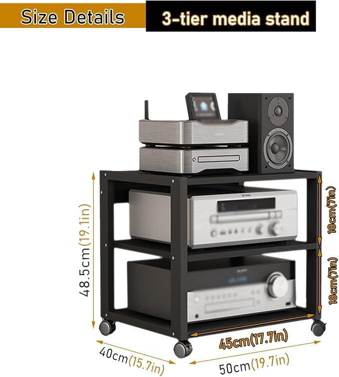 3 Tier Audio Rack Tower, CD Record Player Stereo Receiver AV Equipment Cabinet - Image 2
