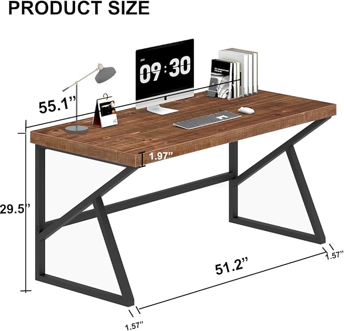 IBF Natural Real Wood Desk, Minimalist 47” Solid Wood Computer Desk, Rustic Desk - Image 2