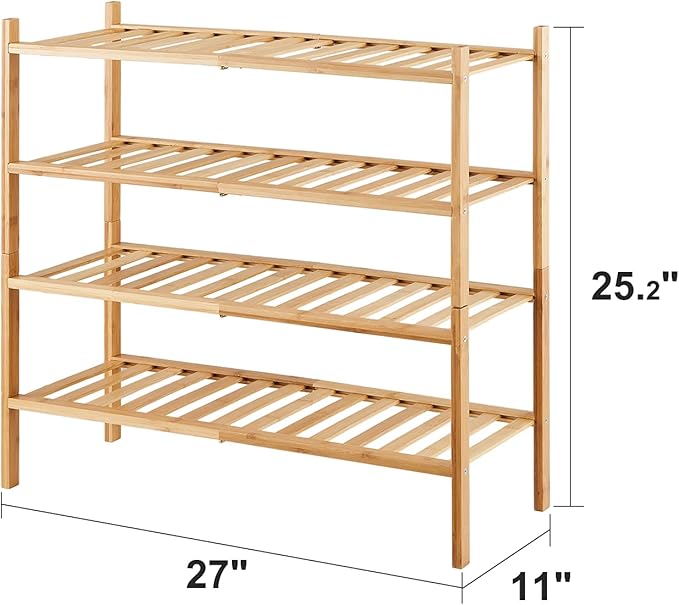 4-Tier Bamboo Shoe Rack for Entryway, Stackable | Foldable | Natural, Shoe - Image 3