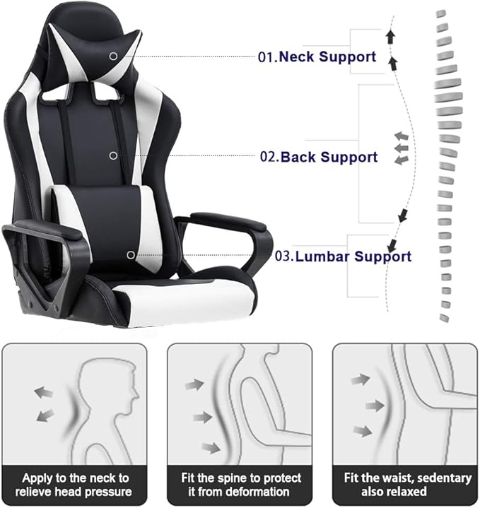 BestOffice High-Back Gaming Chair PC Office Chair Computer Racing Chair PU Desk - Image 4