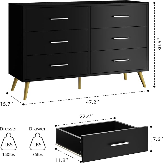 Shintenchi 6 Drawer Dresser, Wide Chest of Drawers Organizer Storage - Image 3