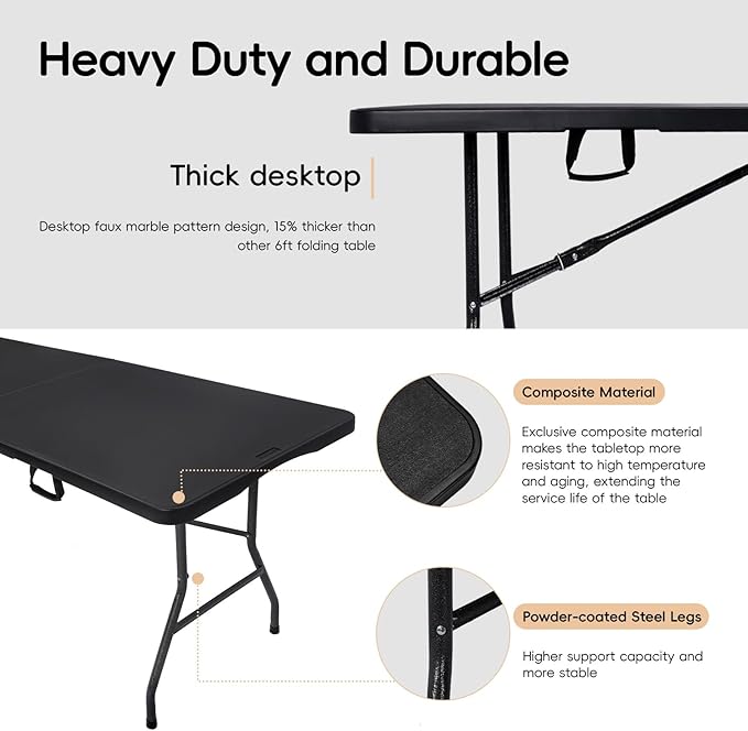 Folding Table 6FT HDPE 6 Foot Foldable Table Portable Banquet Surface - Image 5