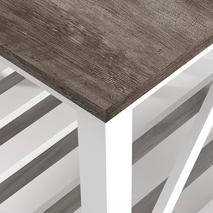 Farmhouse Coffee Table, 2-Tier Rectangular Wooden Centre Cocktail Table - Image 4