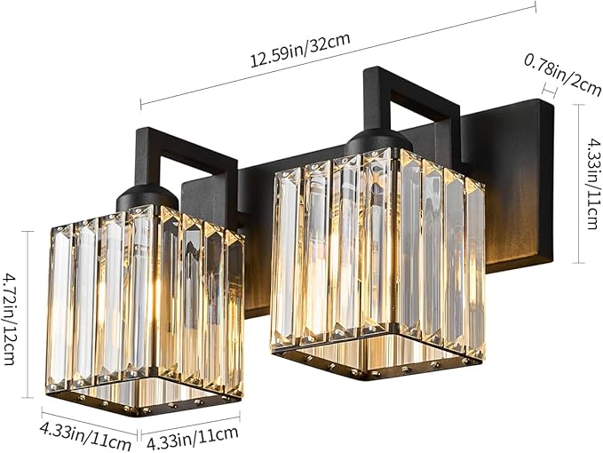 Modern Bathroom Vanity Light 2-Lights Black Crystal Bathroom Wall Light Vanity - Image 5