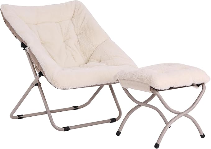 Saucer Chair with Ottoman, Oversized Dorm Chairs, X-Large Faux Fur Folding Chair - Image 3