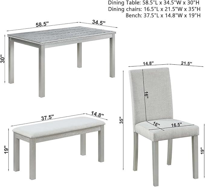 Dining Table Set for 5, 6 Piece Dining Room Table Set - Image 2