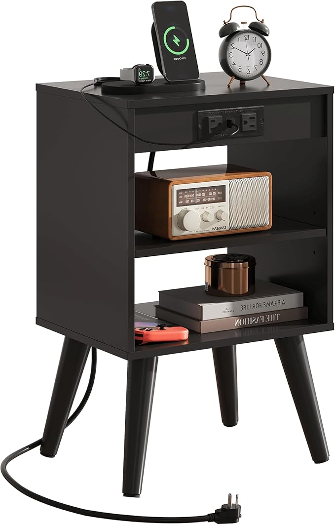 WLIVE Black Nightstand, Night Stand by WLIVE