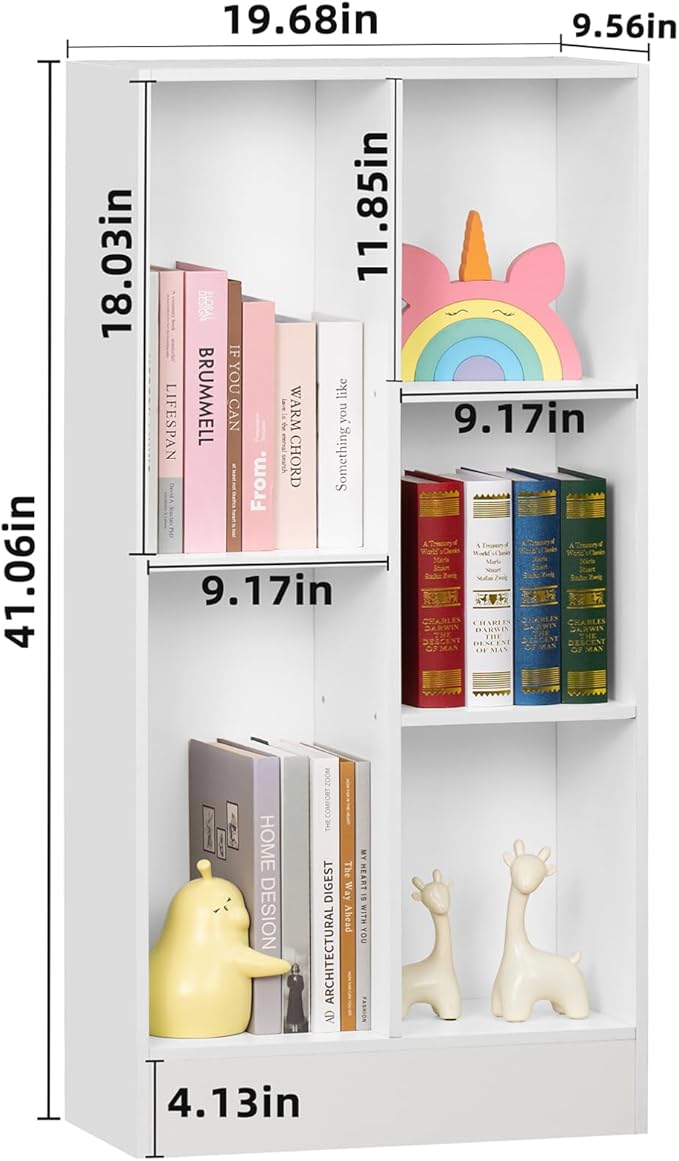 YAHARBO 5 Cube White Bookshelf, Small Modern Horizontal Bookcase, Wood Floor - Image 2