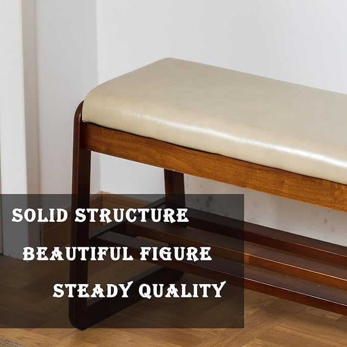 latifolia Solid Wood Bench, Entryway Shoe Bench - Image 3