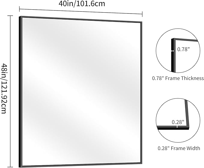 YIROMAN Bathroom Mirror for Wall 48"x40", Large Matte Black Bathroom Mirror - Image 6