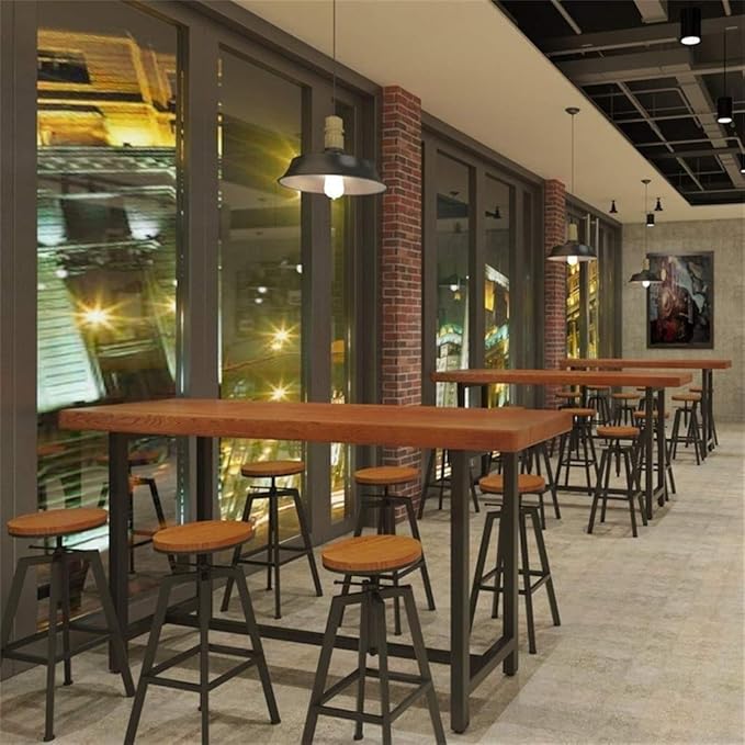 Diwhy Industrial Bar Stools, Kitchen Dining Chair, Wood Metal Stool, Adjustable - Image 6