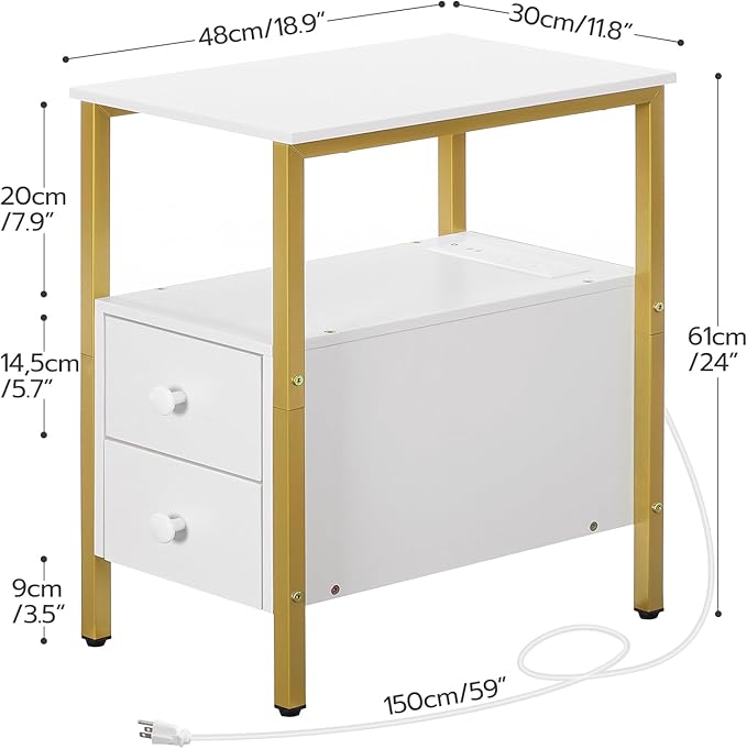 HOOBRO End Table with Charging Station, Narrow Side Table with 2 Drawer & USB - Image 3