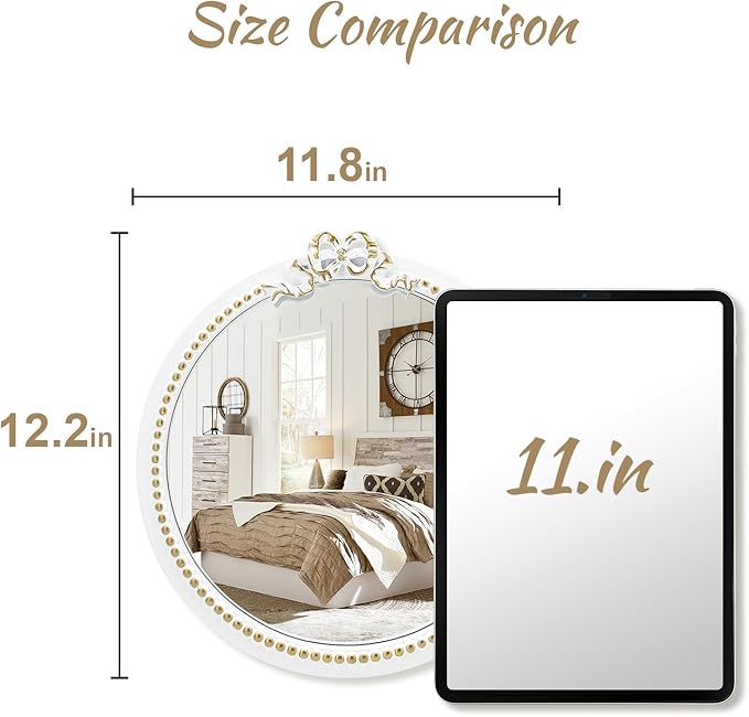 Vintage Round Wall Mirror 11.8inch Small Farmhouse Wooden Vanity Mirror - Image 2