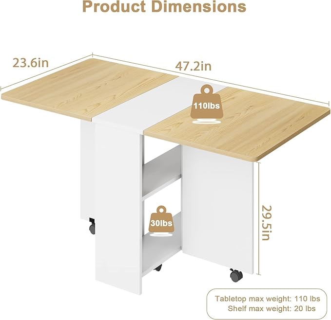 GarveeHome Folding Dining Table, Space Saving Farmhouse Dining Table - Image 2