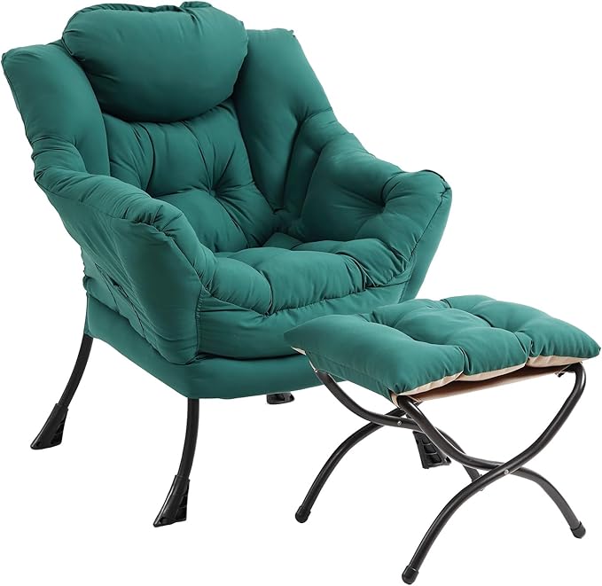 Modern Lazy Chair with Folding Footrest, Lounge Accent Reading Chair - Image 3