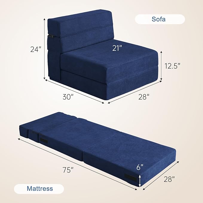 Folding Sofa Bed with Pillow Memory Foam Convertible Sleeper Chair Bed Couch - Image 3