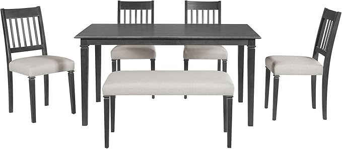 Merax 6-Piece Retro Dining Table Set, 6 Seats Wooden Rectangular Table - Image 8