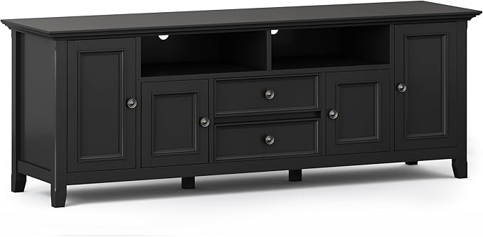 SIMPLIHOME Amherst 72-inch Wide Solid Wood TV Stand in Black, by SimpliHome