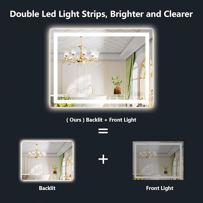 40x30 Inch LED Bathroom Mirror - Image 2