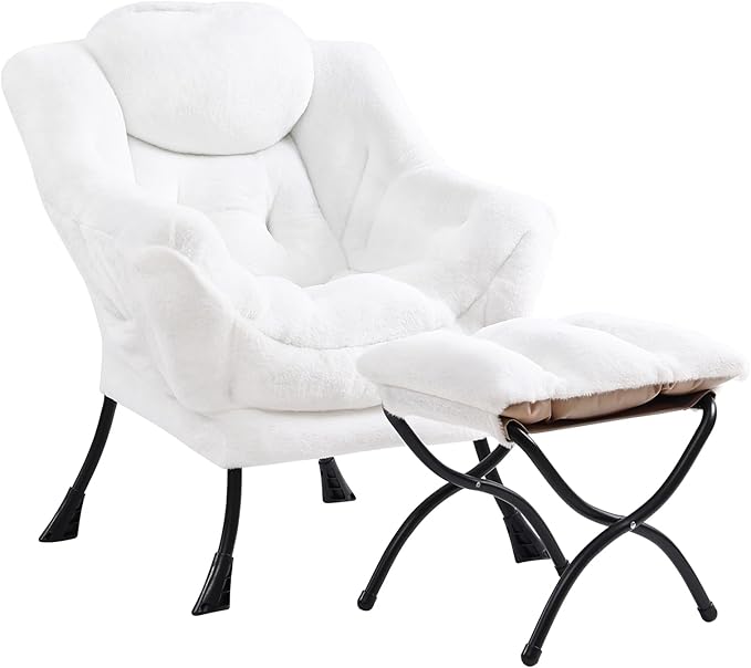 Cozy Lazy Chair and Ottoman, Large Contemporary Accent Lounge Chair Set by Givjoy