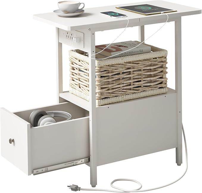 LIDYUK End Table with Charging Station, Narrow Side Table with Drawer and USB by LIDYUK