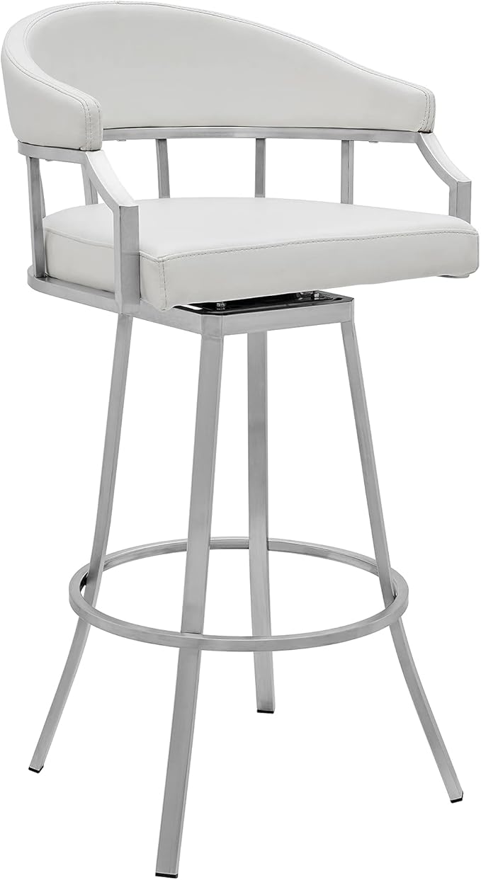 Armen Living Valerie Modern 26" Seat Height White Faux Leather and Brushed by ArmenLiving