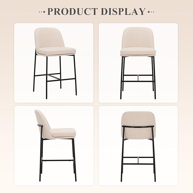 COLAMY Counter Height Bar Stools Set of 2, 25 Inch Modern Fabric Kitchen Island - Image 6