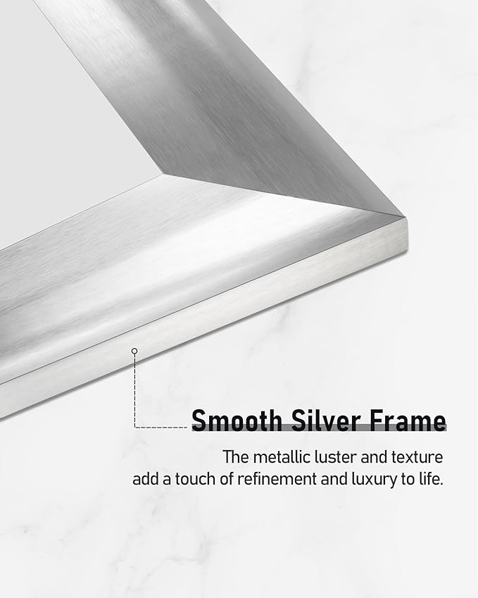 CULER Silver Wood Wall Mirror for Bathroom, Rectangle Rustic 24 x 36 inch - Image 6