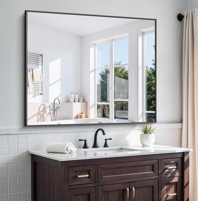 KOCUUY Black Bathroom Mirror, Living Room, Hang Horizontal/Vertical by KOCUUY