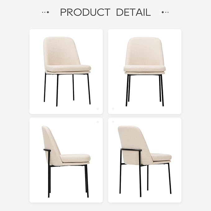 COLAMY Modern Dining Chairs Set of 2, Fabric Upholstered Dining Room Chairs - Image 5
