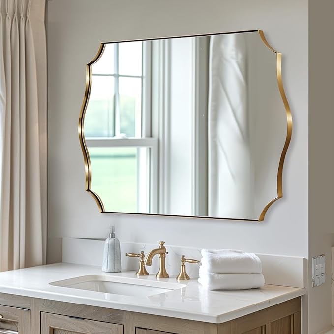 ANDY STAR 30x48 Inch Gold Bathroom Mirror, Large Brushed Gold Rectangle Mirror - Image 7