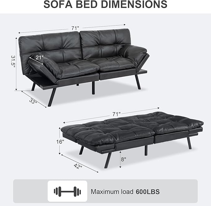 Vipbear Futon Sofa Bed Couch, Space-Saving Loveseat - Image 2