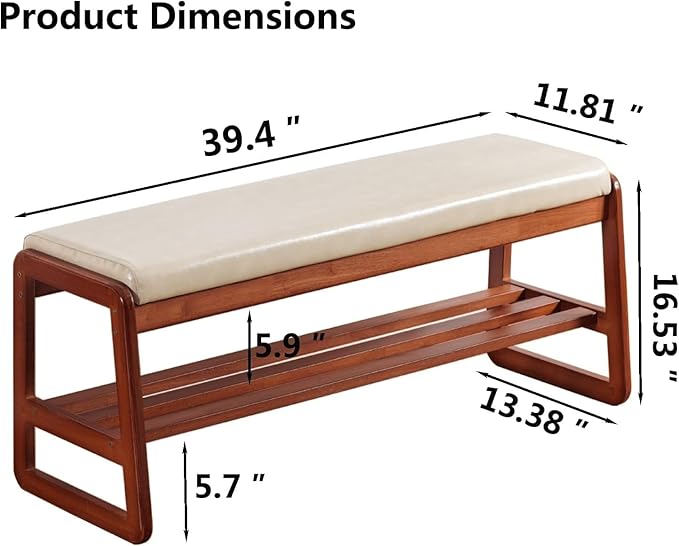 Solid Wood Shoe Bench, 2-Tier Wooden Entryway Bench, Modern Shoe Rack - Image 2