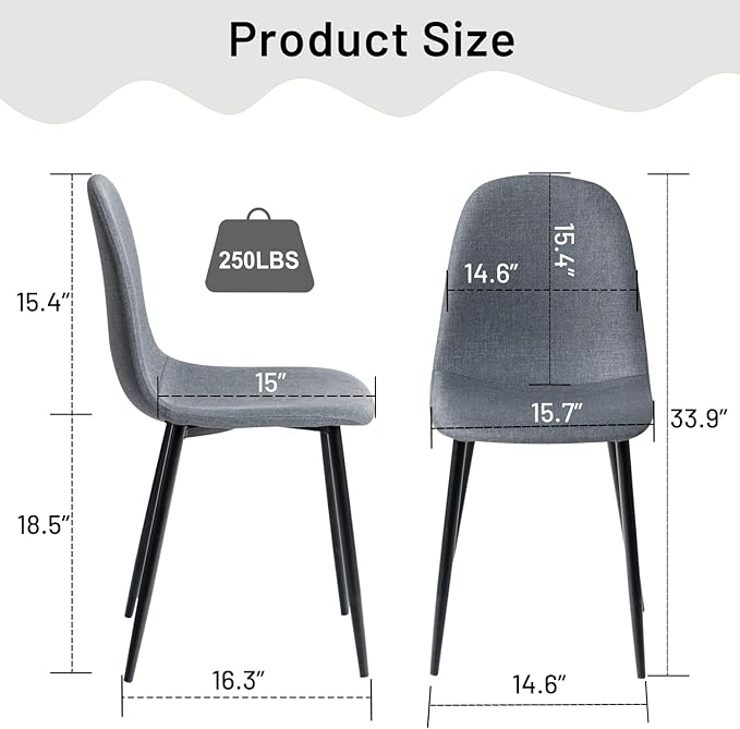 FurnitureR Dining Chairs Set of 4, Fabric Comfy Seat Armless Side Chairs - Image 3