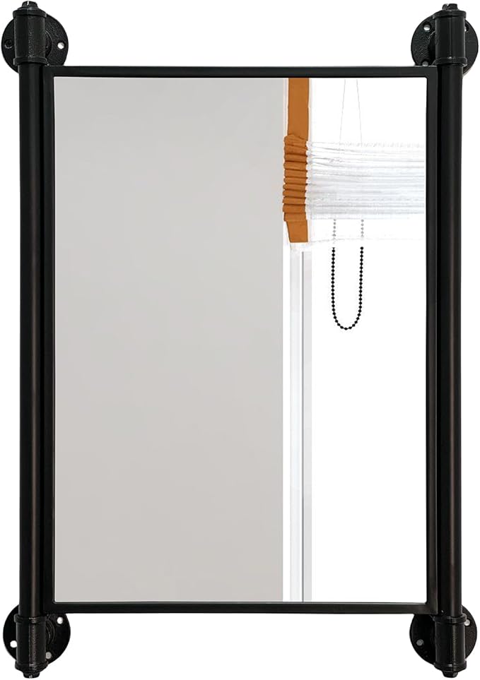 Industrial Pipe Mirror for Bathroom, Rectangle Iron Wall Mirrors for Living by OLDRAINBOW