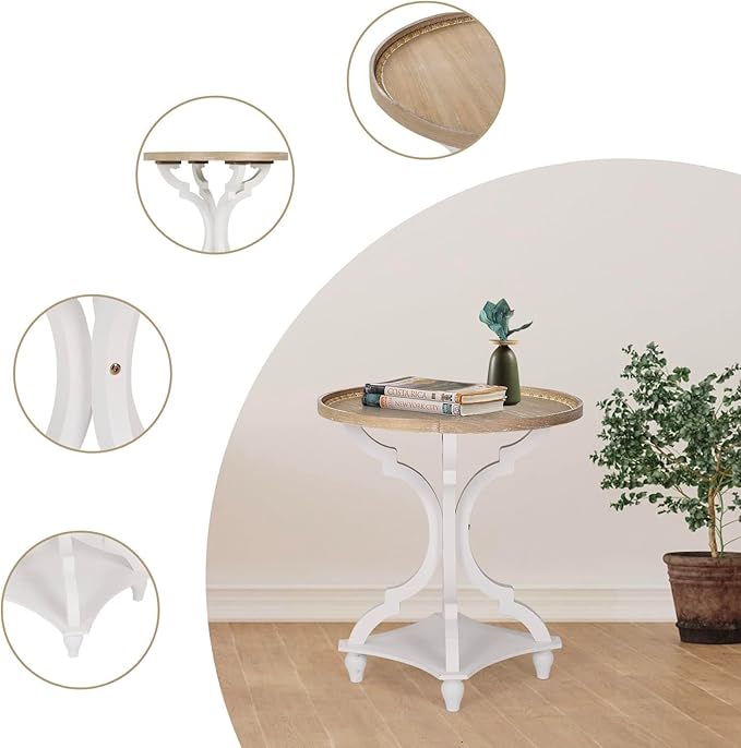 Wnutrees Farmhouse Round Accent End Table, Rustic Side Table Nightstands - Image 6