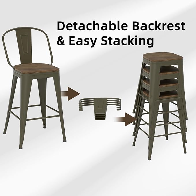 24” Swivel Bar Stools Set of 4, Counter Height Bar Stools Wooden Seat, Metal - Image 6