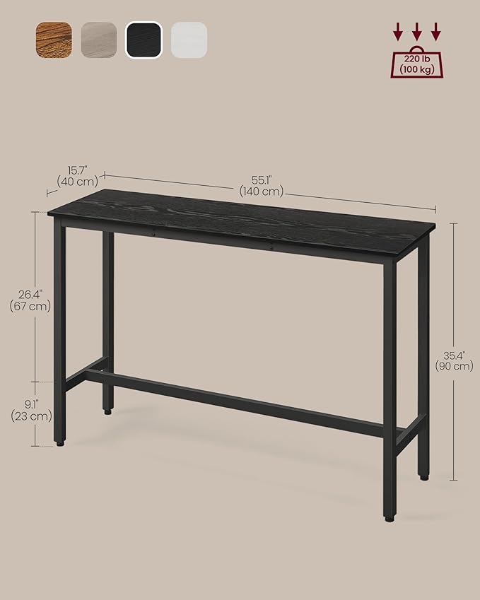 VASAGLE Bar Table, Narrow Long Kitchen Dining Table, Sturdy Metal Frame - Image 3