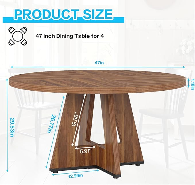 47" Round Dining Table for 4-6, Modern Dinner Table Farmhouse Round Small - Image 2