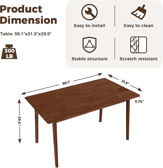 DELAVIN 59" Large Solid Wood Dining Table - Image 2