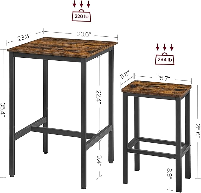 VASAGLE Bar Table and Chairs Set, Square Table - Image 3
