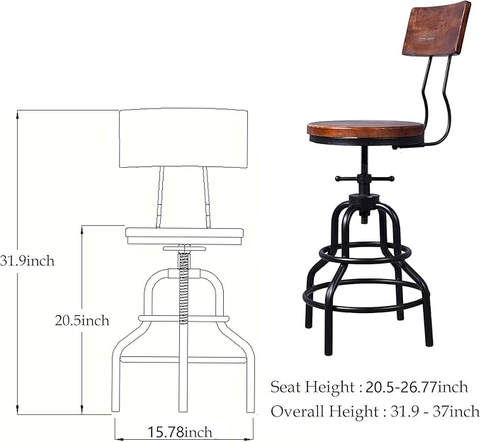 Diwhy Industrial Vintage Counter Stool, Kitchen Counter Height Adjustable - Image 3