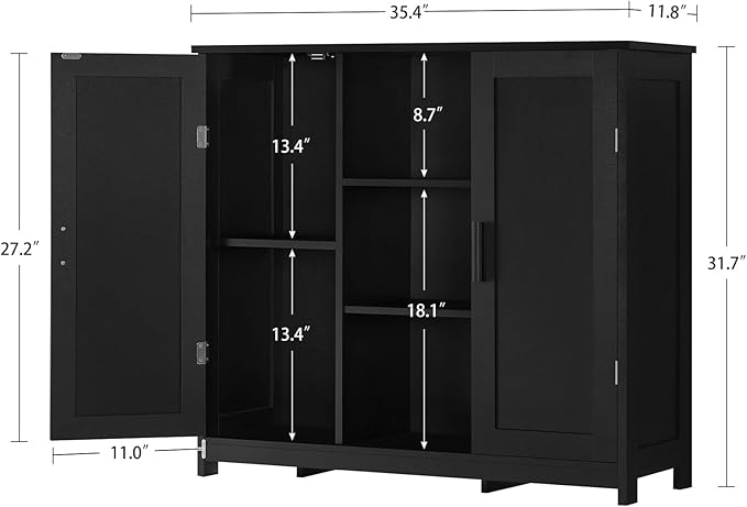 Iwell Storage Cabinet with 2 Doors and 4 Storage Shelves, Bathroom Cabinet - Image 3