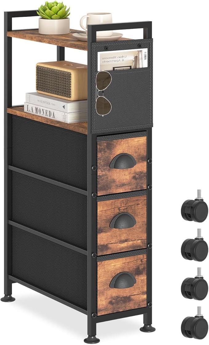 3 Drawer Narrow Dresser Side End Table Small Spaces, Slim Nightstand Bedside by Oppro
