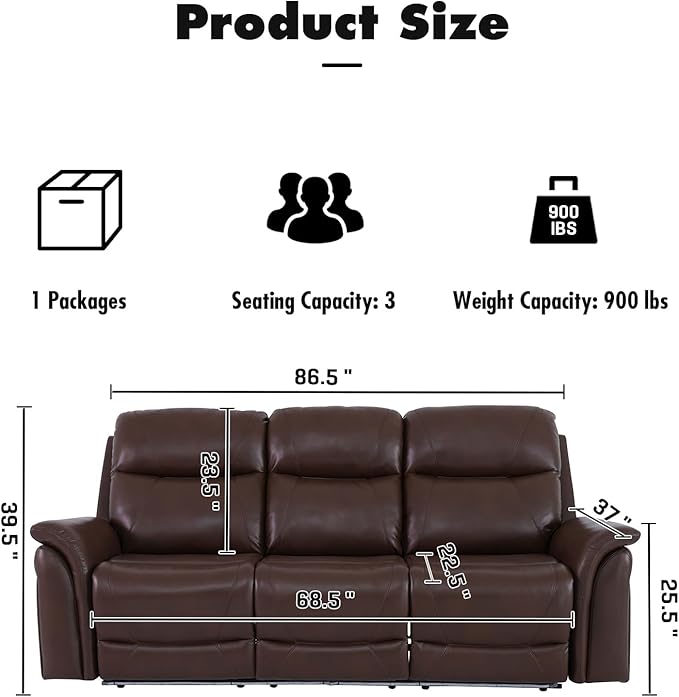 PU Leather Power Wall Hugger Chair Double Reclining Sectional Sofa 3-Seater - Image 2