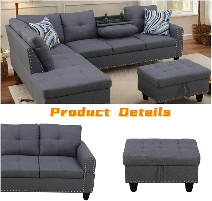 L Shaped Sectional Couch with Otttoman, Apartments - Image 4