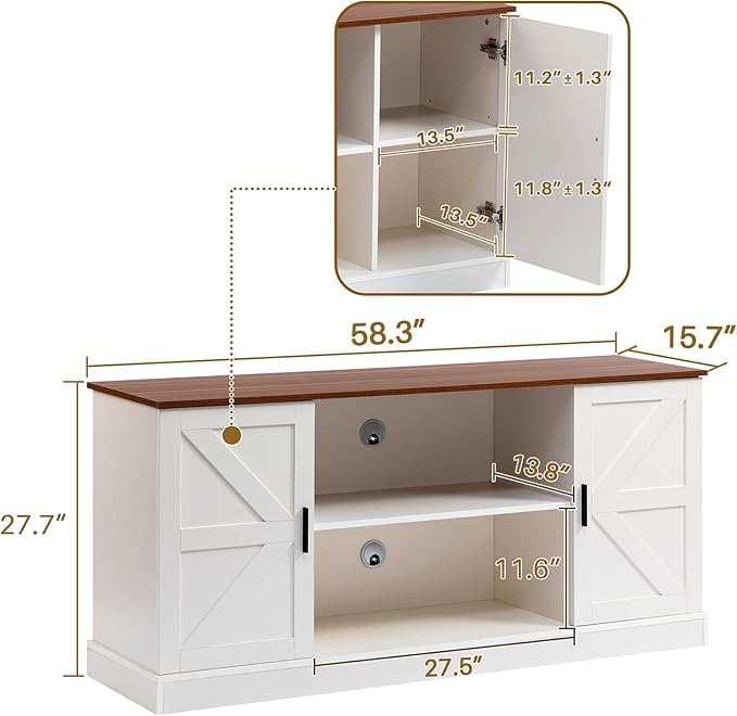 HollyHOME Farmhouse TV Stand for Televisions up to 65”, Wood Entertainment - Image 2