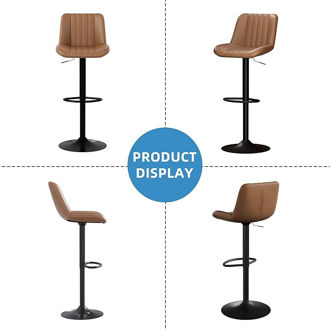 Shintenchi Swivel Bar Stools Set of 2, Adjustable Faux Leather Upholstered - Image 6