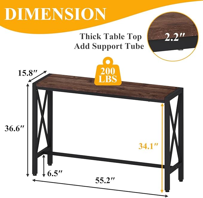BON AUGURE Bar Table, 55 in Counter Height Pub Tables, Rectangular Tall Behind - Image 2