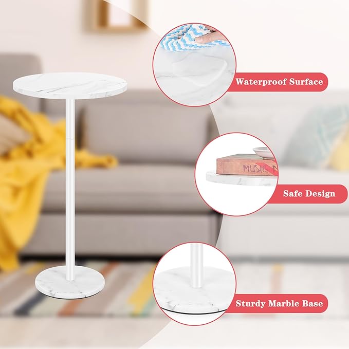 White Round Side Table Small End Table Set of 2 Modern Accent Table Pedestal - Image 4